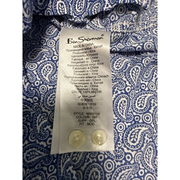 Ben Sherman Mens Button Down Shirt XL Paisley Long Sleeve Blue/White 100% cotton - Picture 4 of 8
